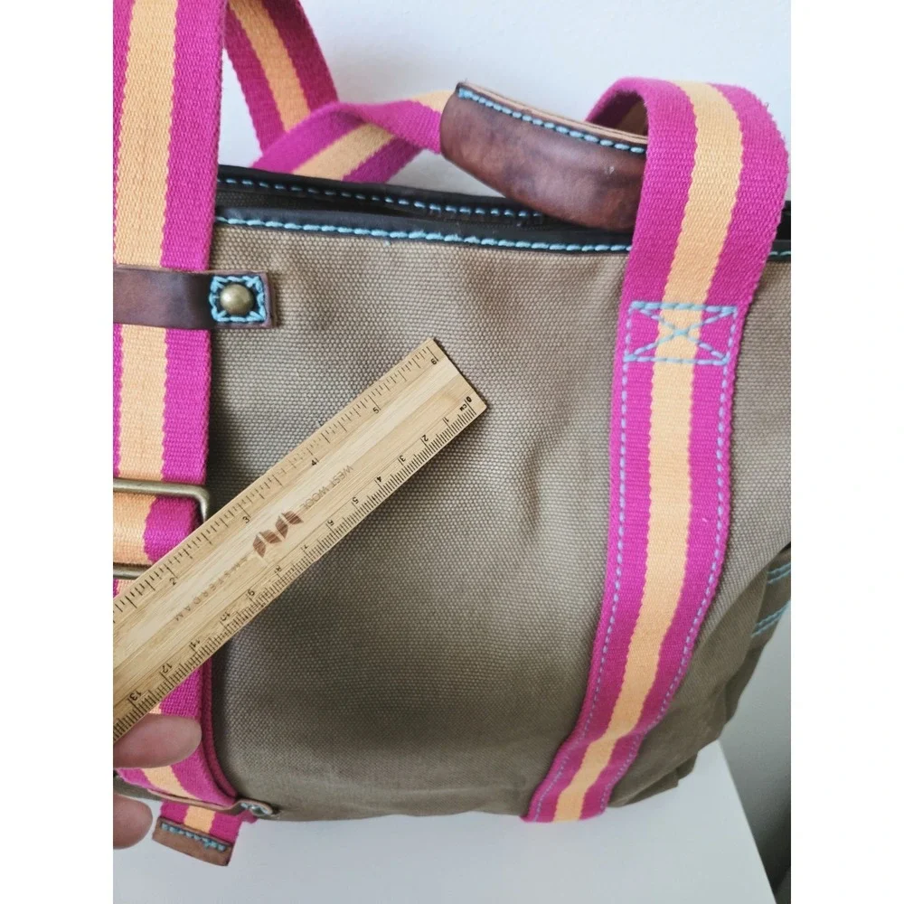 VTG 90s GAP 1969 Canvas‎ Brown Leather Y2K Tote Carry All Bag Handbag Shopper